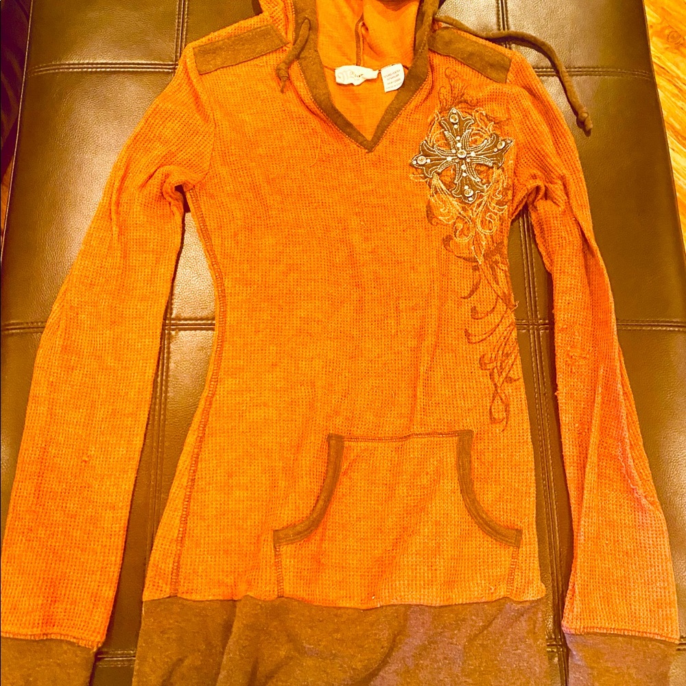 Women’s LS hooded top, Miss Me, Orange/brown